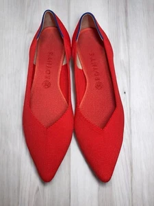 Rothy's RED with Blue Trim Pointed Toe Flat Ballet Shoes Women’s Size 11.5 Lk Nw - Picture 1 of 7