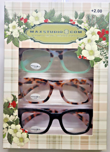 Max Studio Fashion Readers 3 Reading Glasses Black Tortoise Green Fade +2.00