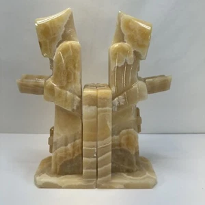 1950s Vintage Mid-Century Modern Onyx Marble Design Monk Bookends 10” - Picture 1 of 12