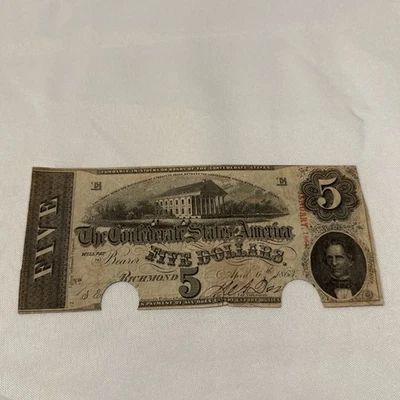 1863 $5 Dollar Confederate states Of America Richmond Note - Image 1 of 4