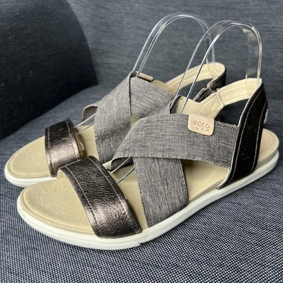 Ecco Damara Sandals Womens 40 / 9.5 Brown Leather Cross Strap Stretchy Comfort - Image 1 of 4