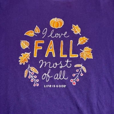 Camiseta Life is Good Crusher Manga Larga 3XL XXXL Hojas Otoño Gráfico Calabaza Foto 1 de 4