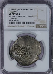 1729-30 MOR Mexico Eight Reales 8R Phillip V NGC VF Details - Picture 1 of 4