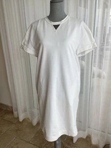 BRUNELLO CUCINELLI Kleid aus Jersey mit Perlen verziertem Baumwoll-Mix Weiß Gr. XL NEU - Bild 1 von 4