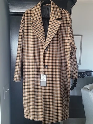 Abrigo ligero de gran tamaño a cuadros de lana camel de Zara para hombre nuevo con etiquetas Foto 1 de 4