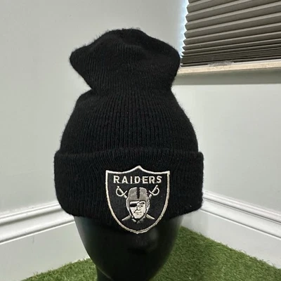 Винтажная зимняя шапка-бини 90-х Oakland Raiders с черным логотипом NFL для взрослых акриловая - Изображение 1 из 4