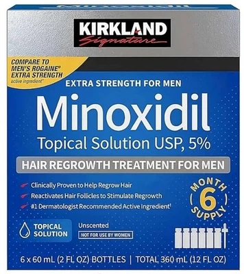 Kirkland Minoxidil 5% Extra Fuerza Hombres Cabello y Barba Caja de Soluciones para Regeneración Foto 1 de 4