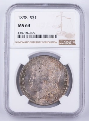 Certified 1898 Morgan Silver Dollar NGC MS64 $1  - Image 1 of 4