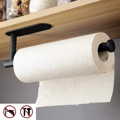 Adhesive Kitchen Paper Towel Holder Toilet Roll Dispenser Cabinet Rack - Image 1 of 4