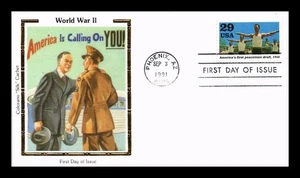 US COVER WWII FIRST PEACETIME DRAFT 50TH ANNIVERSARY FDC COLORANO SILK CACHET - Picture 1 of 2