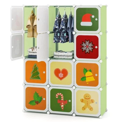 12-Cube Kids Wardrobe Baby Dresser Bedroom Armoire Clothes Hanging Closet - Image 1 of 4