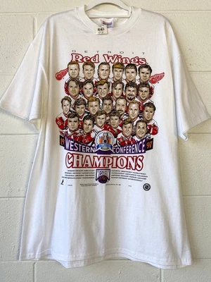 Camiseta branca Detroit Red Wings 1997 caricatura vintage QT4919 - Imagem 1 de 2