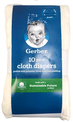 Nuevo paquete de 10 pañales de tela blancos preplegados Gerber con relleno absorbente Foto 1 de 4