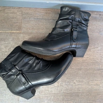 Black Leather Ankle Boots with Buckle Detail By Cob Hill - Image 1 of 4