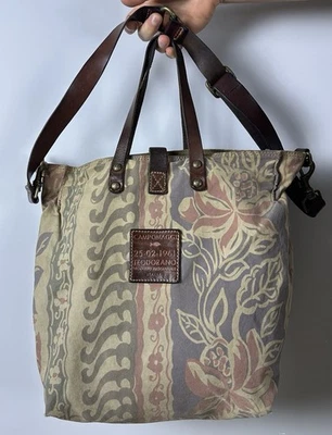 Bolso de Mano Campomaggi Italiano Cuero Algodón Bolsillos Bandolera Raro Flora Foto 1 de 4