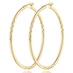 14K Gold Hoop Earrings Large Gold Hoops Earring for Women’s Hoops Earring lea... - Picture 1 of 7