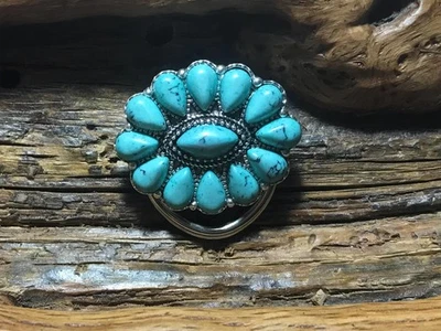 Wild Rag Scarf Slide -Navajo cluster conch stones squash blossom pattern - cowg - Image 1 of 4