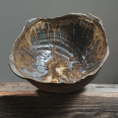 Vintage Brutalist Drip Glazed Bowl with Organic Rim - Image 1 of 4