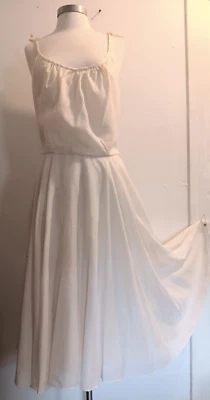 vintage  70s full skirt white on white striped sundress dress sz M - Image 1 of 4