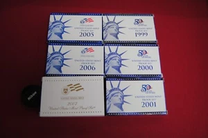 US Mint Issued CLAD Proof Sets. 6 Sets. 1999,2000,2001,2005,2006,2007 - Picture 1 of 7