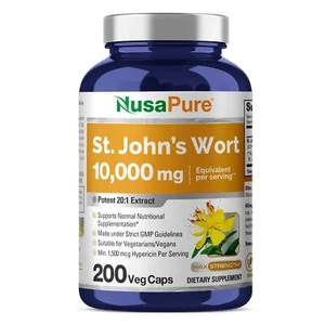 NusaPure St. John's Wort 10,000mg 200 Veggie Capsules (Vegetarian, Non-GMO) - Picture 1 of 7
