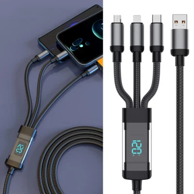 1.2M 3-in-1 100W Fast Charging USB To Type-C Micro Fast Charger Cable For iP↔ - Image 1 of 4