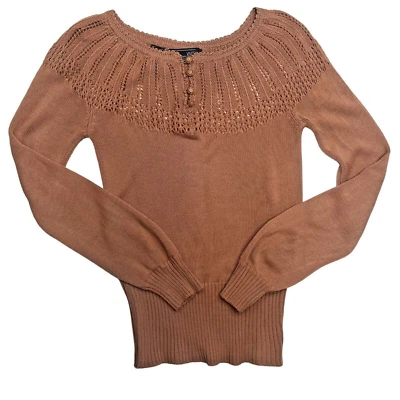 20ans Knits by Mariea Kim Vintage 80s Sweater Ladies Size Small Open Knit Collar - Image 1 of 4