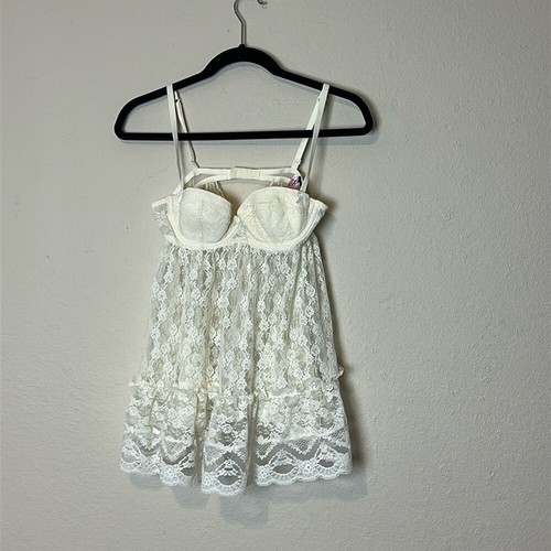 UNDERCOVER Vestito babydoll Victoria Secret Sexy Little Things pizzo panna nuovo con etichette taglia 34B