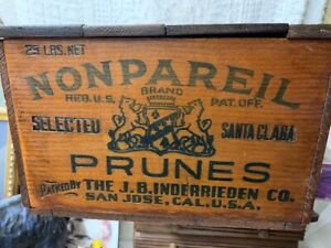 Vintage Nonpareil Brand California Prunes Wooden Box Crate from Santa Clara CA