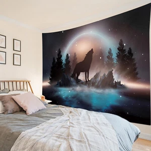 Tapiz Starry Sky Wild Animals Aullido Lobo Colgante Pared Dormitorio Decoración - Imagen 1 de 15