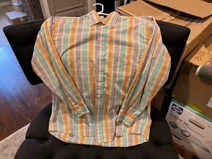 ALAN FLUSSER Men's Multicolor Plaid Long Sleeve Cotton Pocket Shirt - Large - Picture 1 of 4