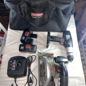 Lot of Craftsman Cordless Power Tool Drill,Saw,Charger,2 dead battery + Bag - Picture 1 of 6