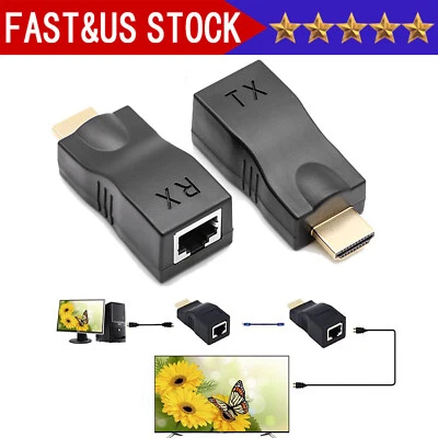 2Pcs 1080P HDMI Extender to RJ45 Over Cat 5e/6 Network LAN Ethernet HDTV Ada KY