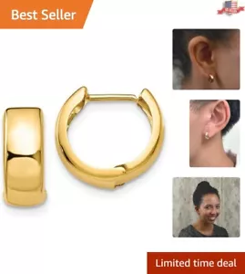 Sturdy 14K Gold Hinged Huggie Hoops - 5mm Wide for Effortless Elegance - Picture 1 of 10
