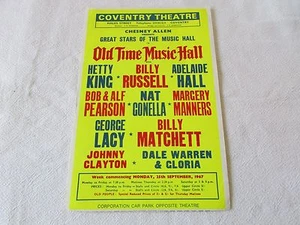 Great STARS of OLDE TIME Music Hall 1960's Original COVENTRY Theatre Flyer - Picture 1 of 5