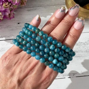 Wholesale 5 Pcs Natural Apatite 6mm 6.5" Crystal Healing Stretch Bracelet - Picture 1 of 10