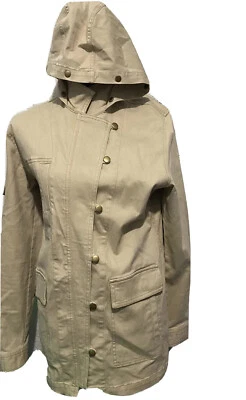 NWOT Cabi Women’s Jacket Trench Coat Beige Hooded Tan Button Jacket Size Small - Image 1 of 4