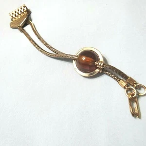 Vintage Marquardt Mesh Pocket Watch Chain Handkerchief Tie W Amber Bead - Picture 1 of 17