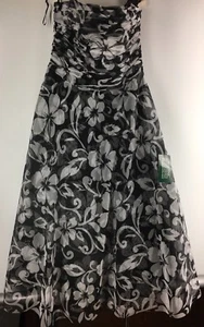 Women's Dress CHELSEA NITES Long BLACK WHITE FLORAL Strapless Tulle Netting 12 - Picture 1 of 7