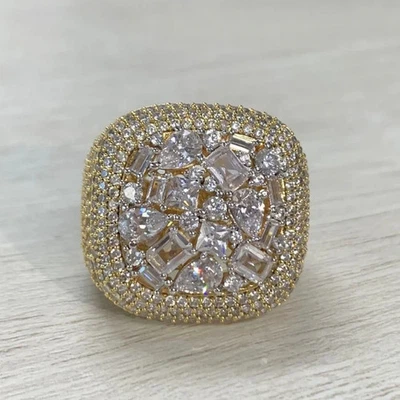 Men's Style 11Ct Simulated Diamond Round Multi Top Ring 14k Yellow Gold Plated - Image 1 of 4