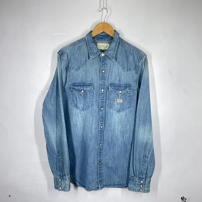 Camisa Ralph Lauren Western Para Hombres M Azul Snap Denim Suministro Envejecido Rick Grimes Foto 1 de 4