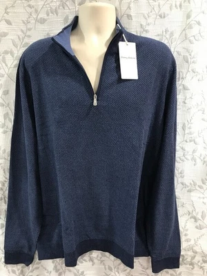 Tommy Bahama B&T Men's Size 2XLT Navy 1/4 Zip Coolside Legend Sweater $158 - Image 1 of 4