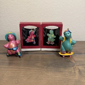 Vintage Hallmark Keepsake Christmas Ornament Son & daughter Dinosaur Skater 1994 - Picture 1 of 9