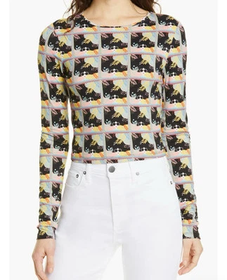 alice + olivia DELAINA long sleeve crop top  Stace Face all over print size Sm - Image 1 of 4