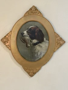 Hunting Dog Print Circa 1900 Elegant Pointer w Bird Gilt Frame Elaborate Vintage - Picture 1 of 21