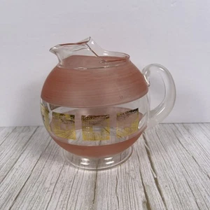 Vintage MCM Corning Ware Rosa Streifen Und Gold Quadrate Glas Squatty Krug ❤️ - Bild 1 von 12