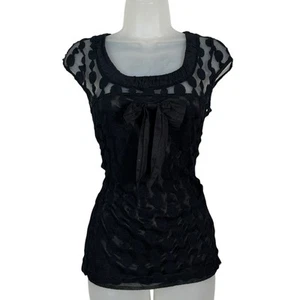 Charlotte Russe Vintage Y2K Polka Dot Sheer Mesh Fitted Blouse Bow USA Made S - Bild 1 von 7