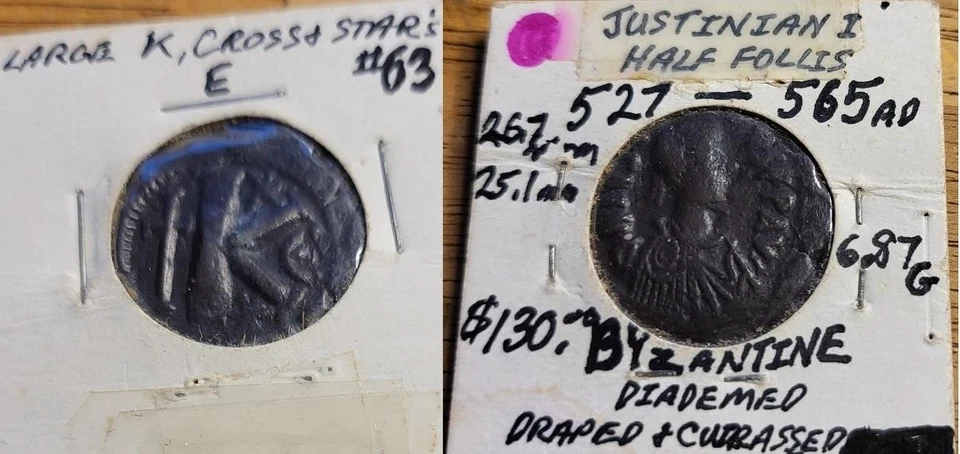 Byzantine Half Follis Justinian I Lg K Authentic Ancient Greek Roman Coin 63 - Image 1 of 1