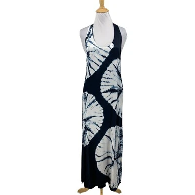 Vestido YFB Para Mujer S Pequeño Blanco Índigo Tie Dye Sin Mangas Escote Espalda Corredora Maxi Foto 1 de 4