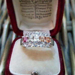 925 Sterlingsilber Ring, natürlicher mehrfarbiger Saphir, Größe R.5 US 8,75 - Bild 1 von 8